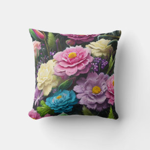 Coussin Fleurs Mixtes, Colorées, Printemps Rétro Moderne T