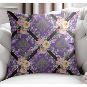Coussin Fleurs modernes élégantes et Lavande de Damas Flor