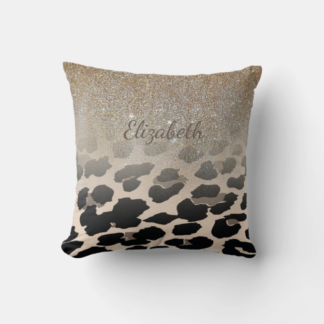 Coussin Fleurs Modernes Sur Personnalisé Empreinte de léop (Recto)