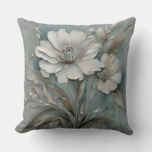 Coussin Fleurs modernes Turquoise clair bleu gris beige bl