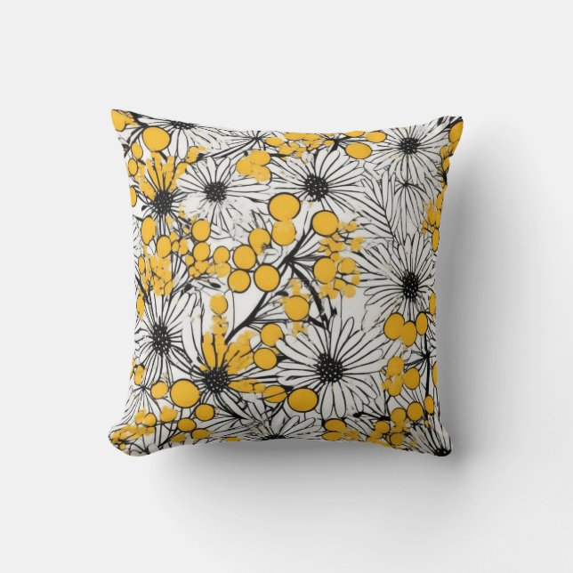 Coussin Fleurs monochromes : Mimosa et Fusion de marguerit (Recto)