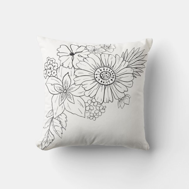 Coussin Fleurs noir et blanc (Recto)