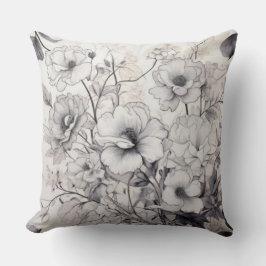 Coussin Fleurs noires et blanches
