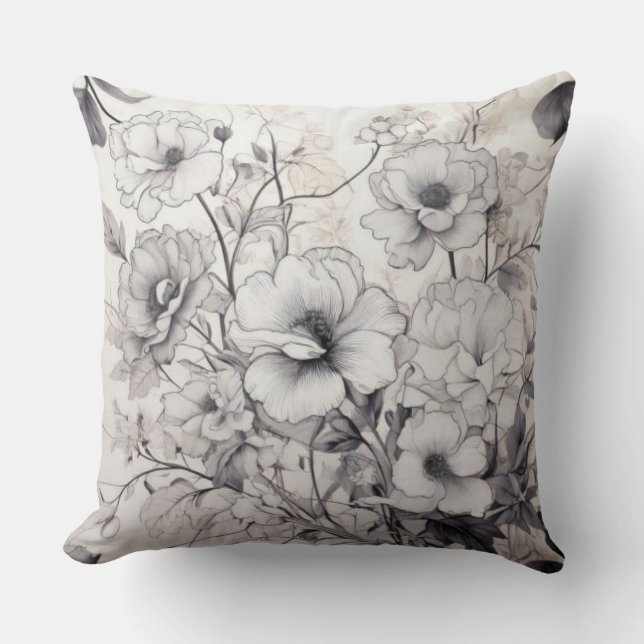 Coussin Fleurs noires et blanches (Recto)