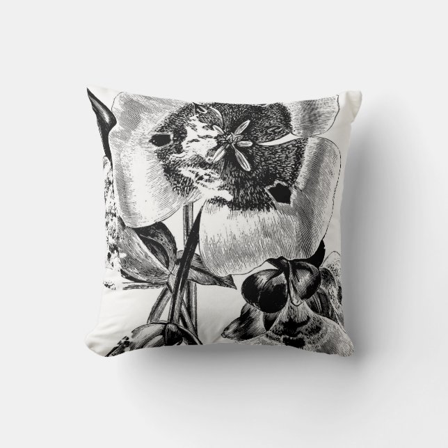 Coussin Fleurs noires et blanches (Recto)