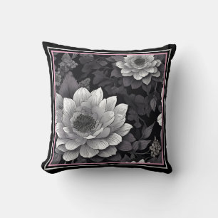 Coussin Fleurs noires et blanches