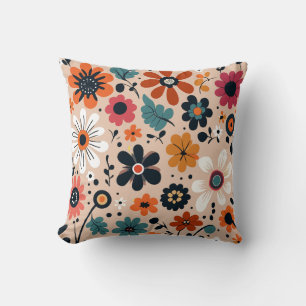 Coussin Fleurs noires oranges Motif Arrière - plan de beig