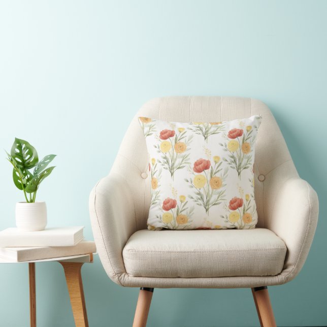 Coussin Fleurs Orange Jaune Rouge (Chaise)
