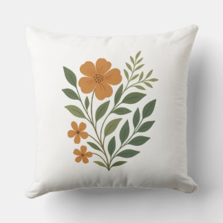 Coussin Fleurs orange vives avec Feuilles verts