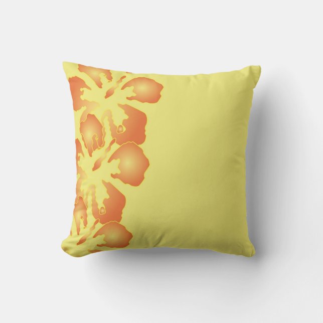 Coussin Fleurs oranges abstraites de ketmie sur le jaune (Recto)