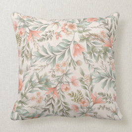 Coussin Fleurs partout Pêche et Sage Bleu