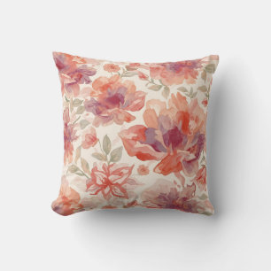 Coussin Fleurs pastel aquarelle orange clair
