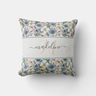 Coussin Fleurs pastel aquarelle personnalisées