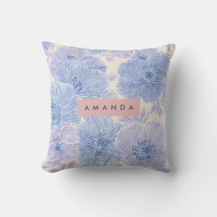 Coussin Fleurs pastel personnalisées lavande et bleue