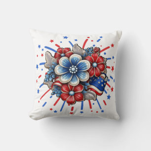 Coussin Fleurs patriotiques en rouge blanc et 4 juillet bl