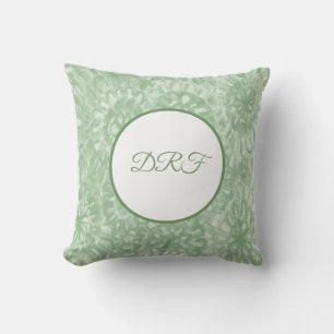 Coussin Fleurs peintes vert Sage avec Monogramme