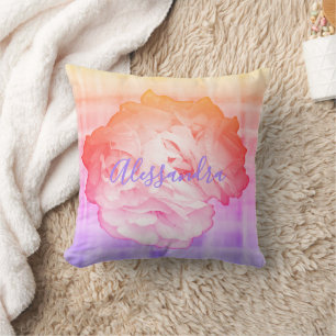 Coussin Fleurs personnalisées arc-en-ciel pastel à carreau