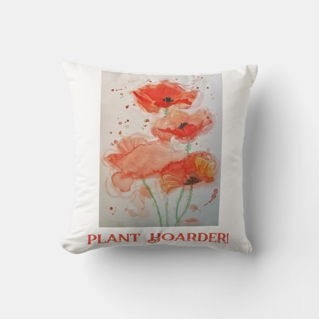 Coussin Fleurs plantes de Hoarder Aquarelle Poppies Pavot  (Recto)