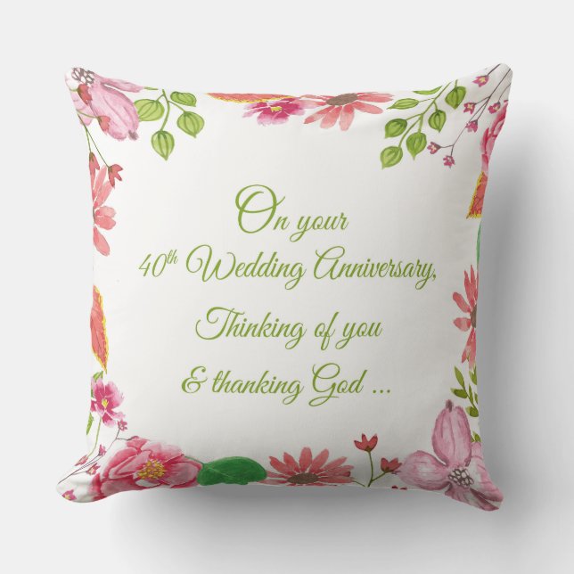 Coussin Fleurs pour le 40e anniversaire de mariage religie (Recto)