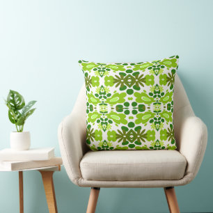 Coussin Fleurs psychédéliques & Coeur Vert Blanc