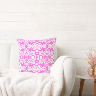 Coussin Fleurs psychédéliques et coeur Fuchsia