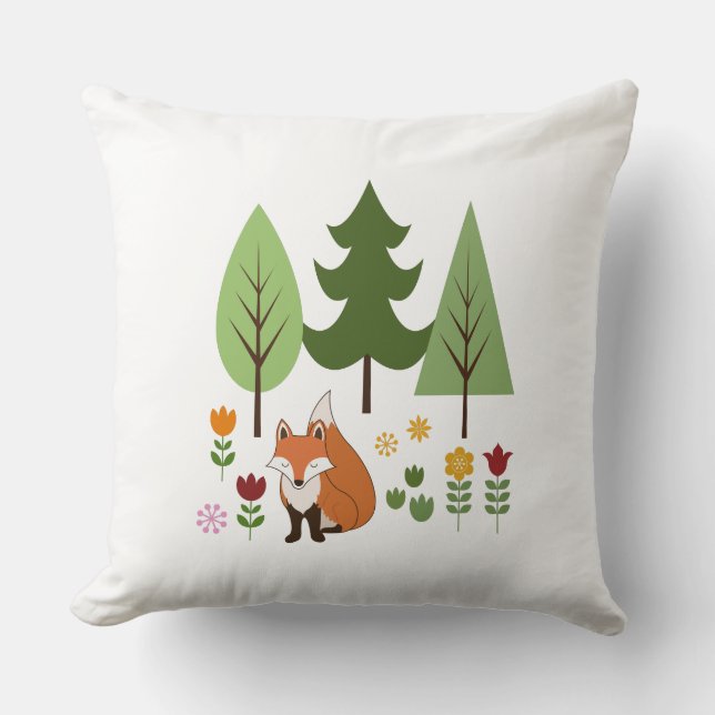 Coussin Fleurs renards de style scandinave Arbres et texte (Recto)