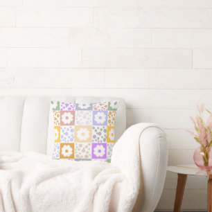 Coussin Fleurs rétro À damiers
