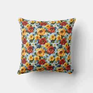 Coussin Fleurs Romantiques avec Décor de Jardin Estival