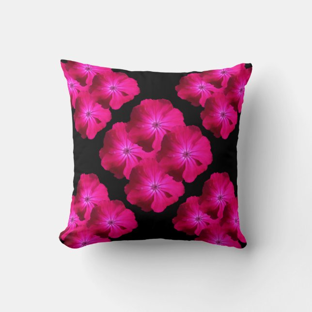 Coussin Fleurs roses couleurs cerise lumineuses folles (Recto)