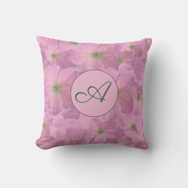 Coussin Fleurs roses douces avec le monogramme fait sur (Recto)