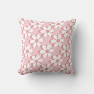 Coussin Fleurs roses et blanches modernes sur fond rose cl