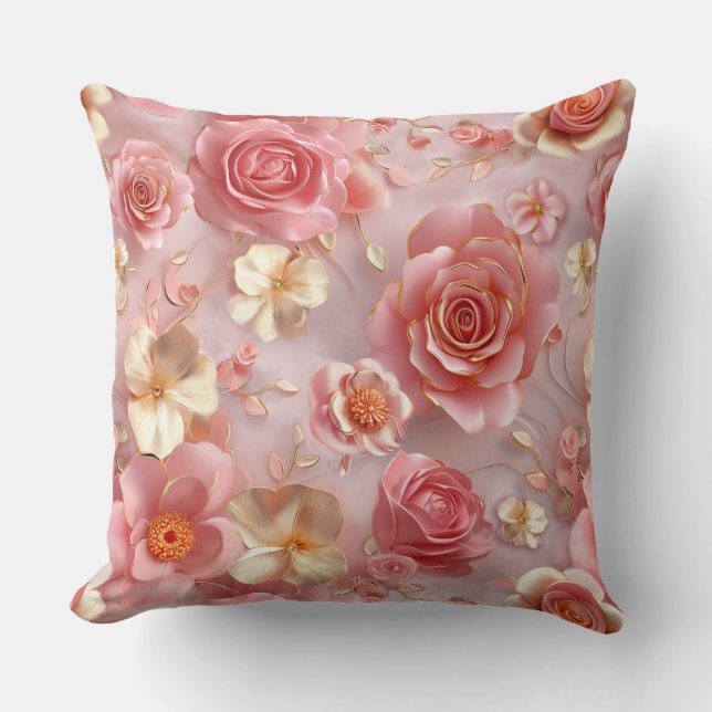 Coussin Fleurs roses et crème sur Arrière - plan pastel (Recto)