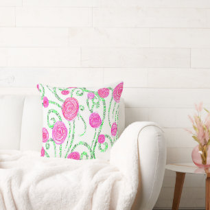 Coussin Fleurs roses et vertes