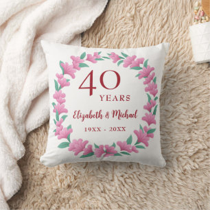 Coussin Fleurs roses florales rubis 40e Anniversaire couro