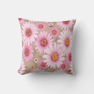 Coussin Fleurs roses – Fond brun clair lumineux romantique