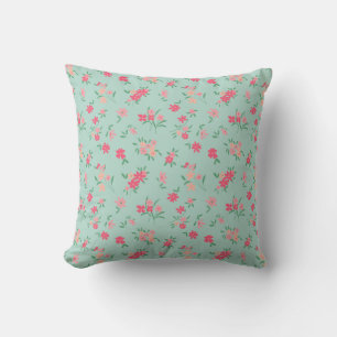 Coussin Fleurs Roses Minuscules Sur Turquoise