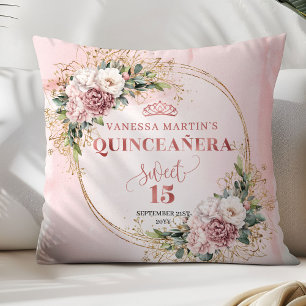 Coussin Fleurs roses pâles verdure Cadeau idéal Quinceañer