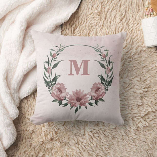 Coussin Fleurs roses romantiques et feuilles vertes totale (Couverture)