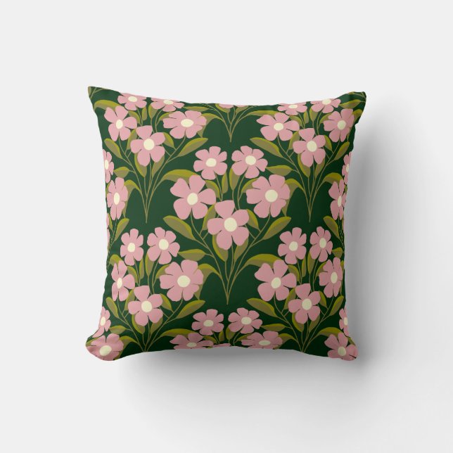 Coussin Fleurs roses Sage Vert Feuille motif (Recto)