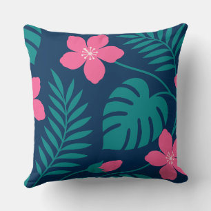Coussin Fleurs roses tropicales et feuillage vert Design