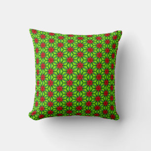 Coussin Fleurs rouges de vacances et arrière - plan vert