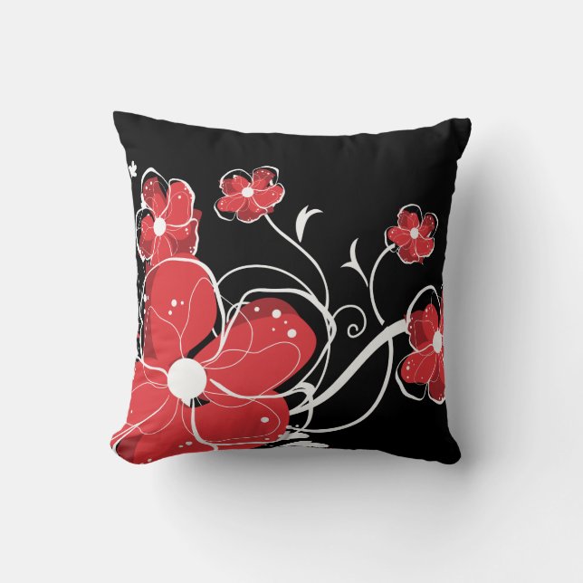 Coussin Fleurs rouges et blanches modernes (Recto)