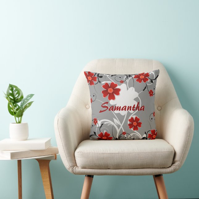 Coussin Fleurs rouges et silhouette (Chaise)