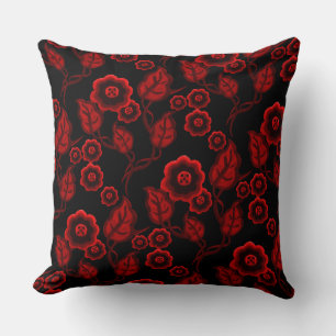Coussin Fleurs rouges, feuille rouge, art populaire