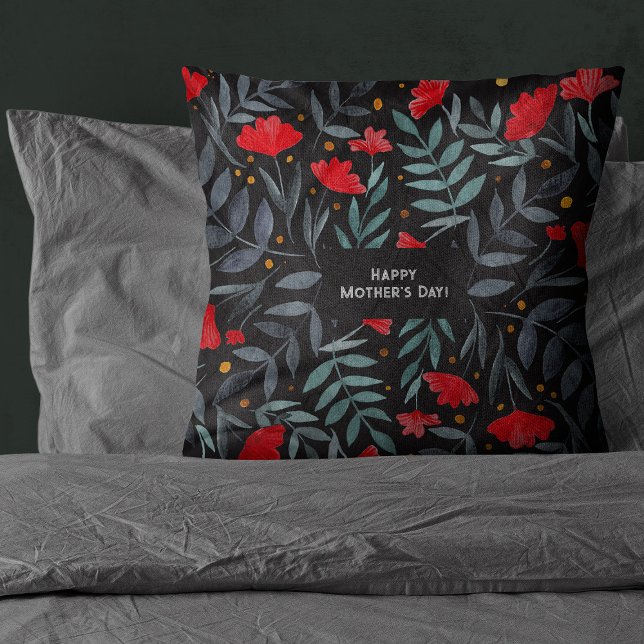 Coussin Fleurs rouges Jardin magique Fête des Mères (Créateur téléchargé)
