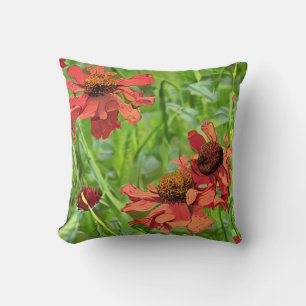 COUSSIN FLEURS ROUGES RUDBECKIA
