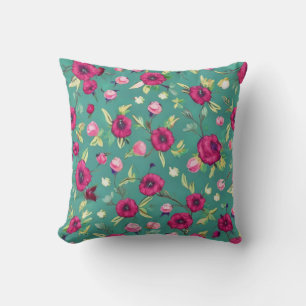 Coussin Fleurs rouges sur un arrière - plan vert