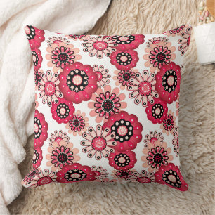 Coussin Fleurs rustique rétro rouge et blanc