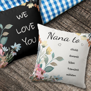 Coussin Fleurs sauvages aquarelle Noms des petits-enfants 
