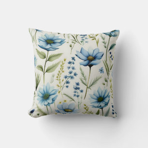 Coussin Fleurs sauvages aquarelle sur bleu clair